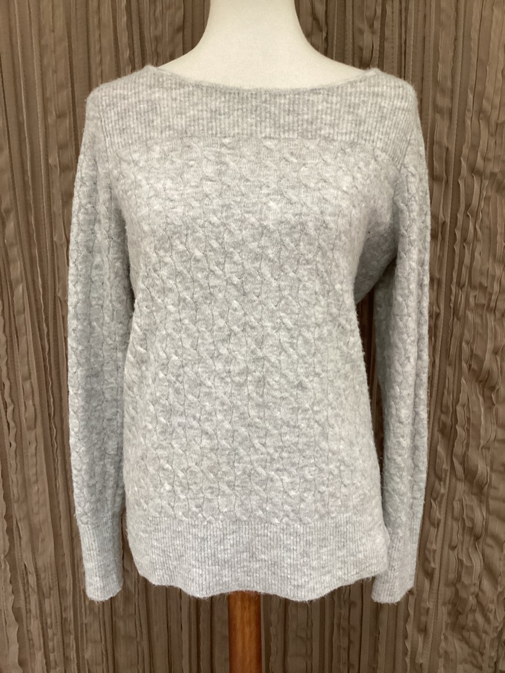 LOFT Light Gray Cable Knit Sweater, Boatneck, soft, Med